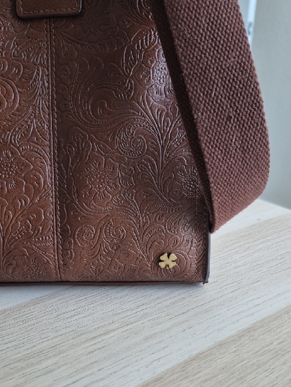 Lucky Brand Brown Floral Embossed Leather Satchel - Picture 3 of 12